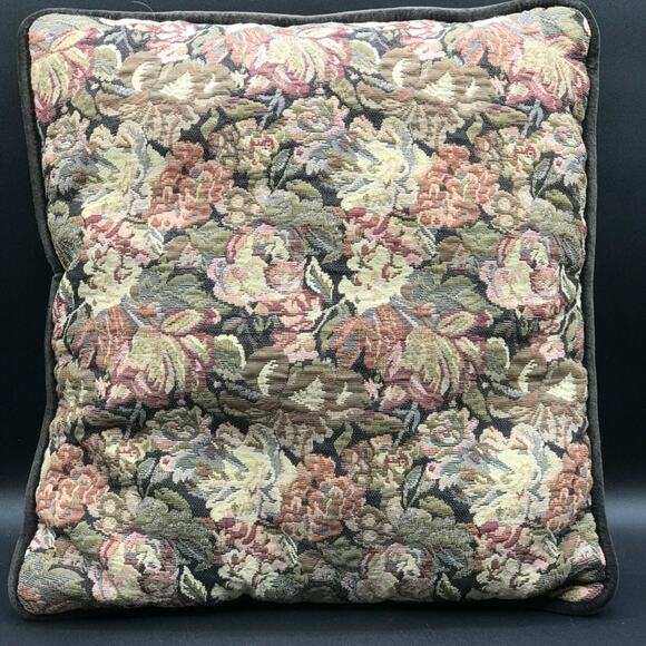 Set of 3 Needlepoint Petit Point Floral Throw Sofa Pillows Black Velvet Backing - Picture 7 of 15